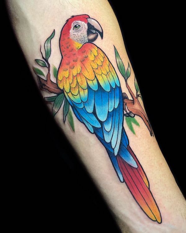 Tropical Parrot Tattoo