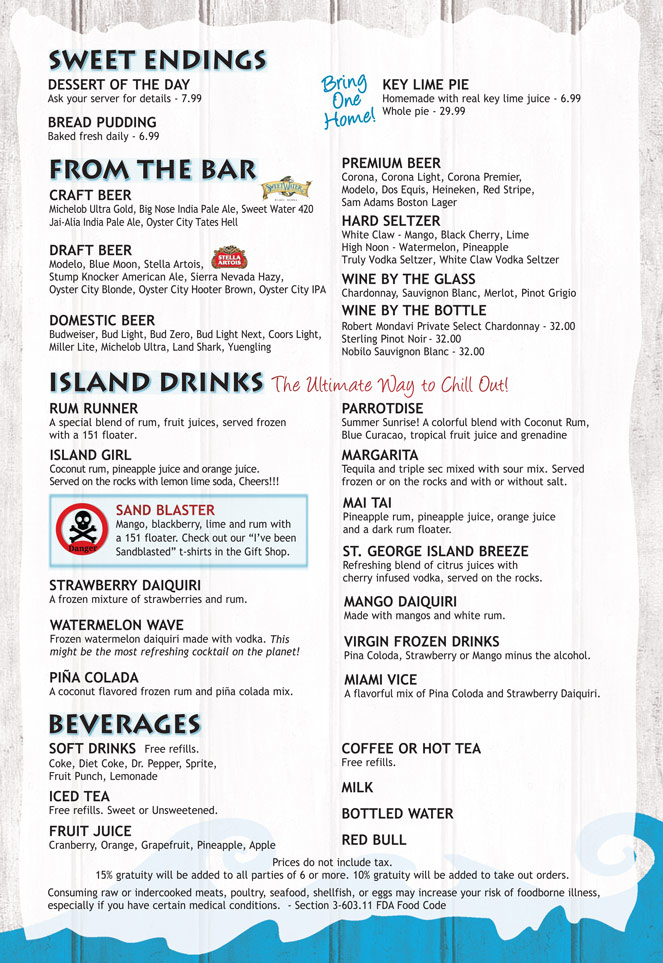 Blue Parrot Ocean Front Cafe Menu Items